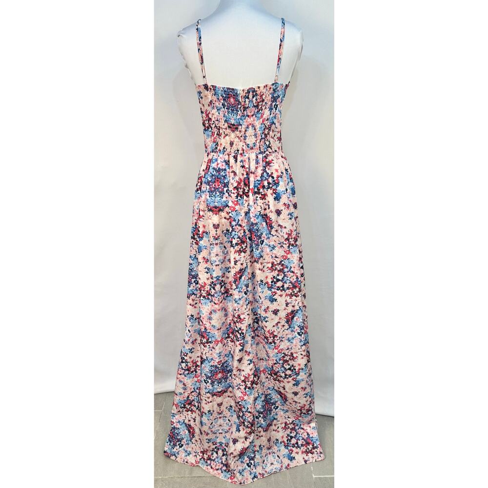 Parker Floral Maxi Dress Spaghetti Strap Fitted Bodice Pink Blue Size S - Picture 3 of 10